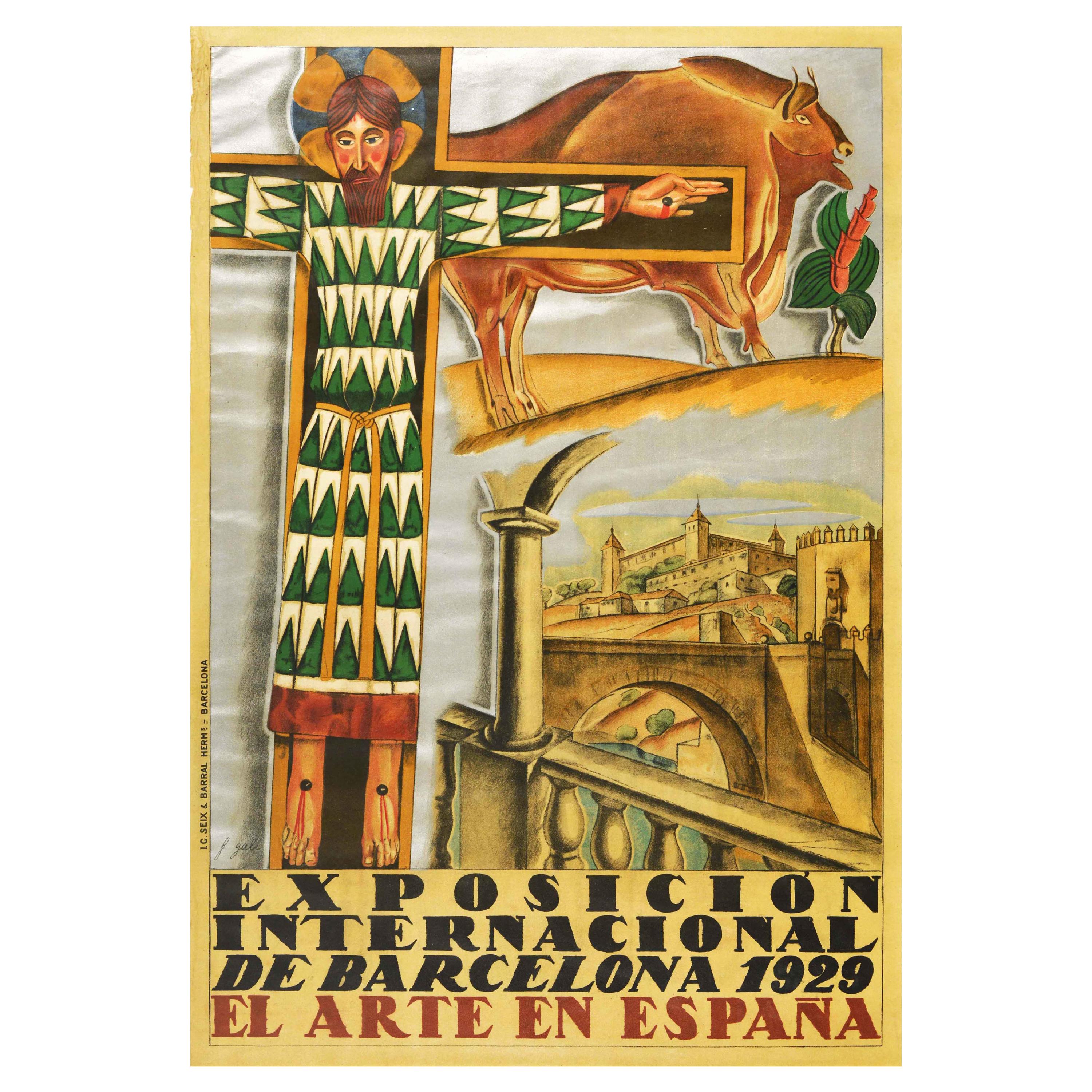 Original Vintage Poster Barcelona International Spanish Art Exhibition Espana