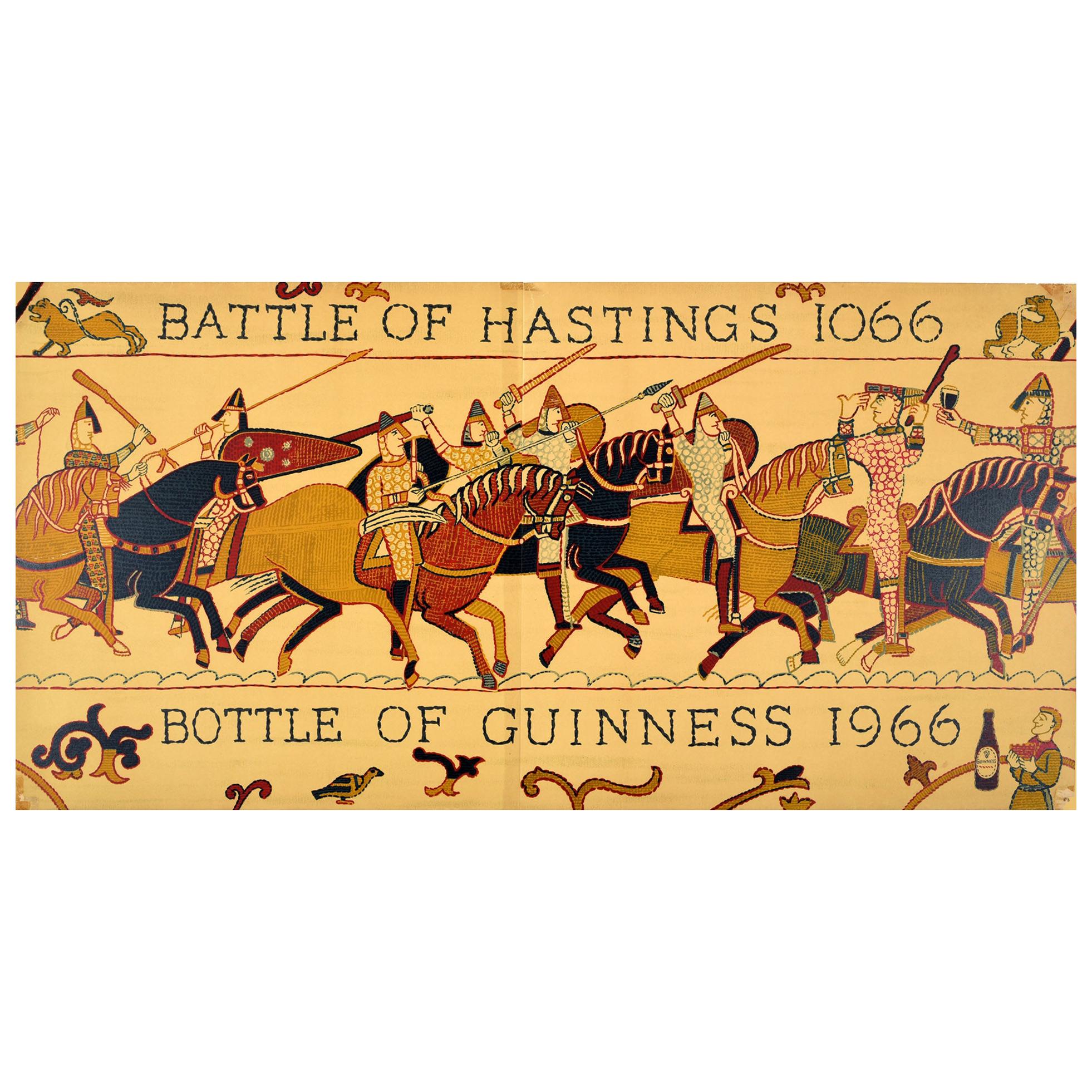 Original Vintage Poster Battle Of Hastings Guinness Beer Knights Horses Drink Ad