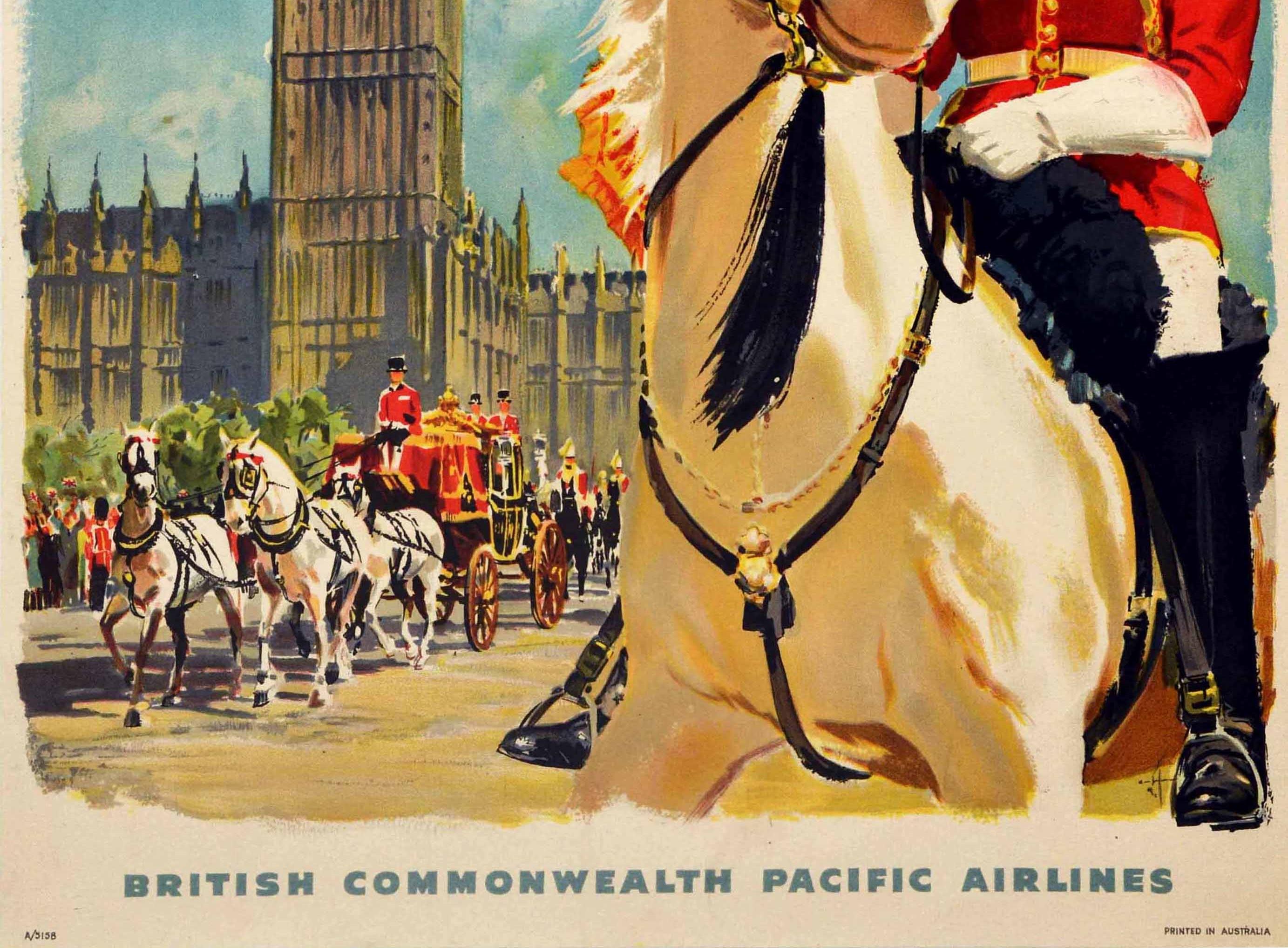 Australien Affiche rétro originale de BCPA, Angleterre, Londres, British Commonwealth Pacific Travel en vente