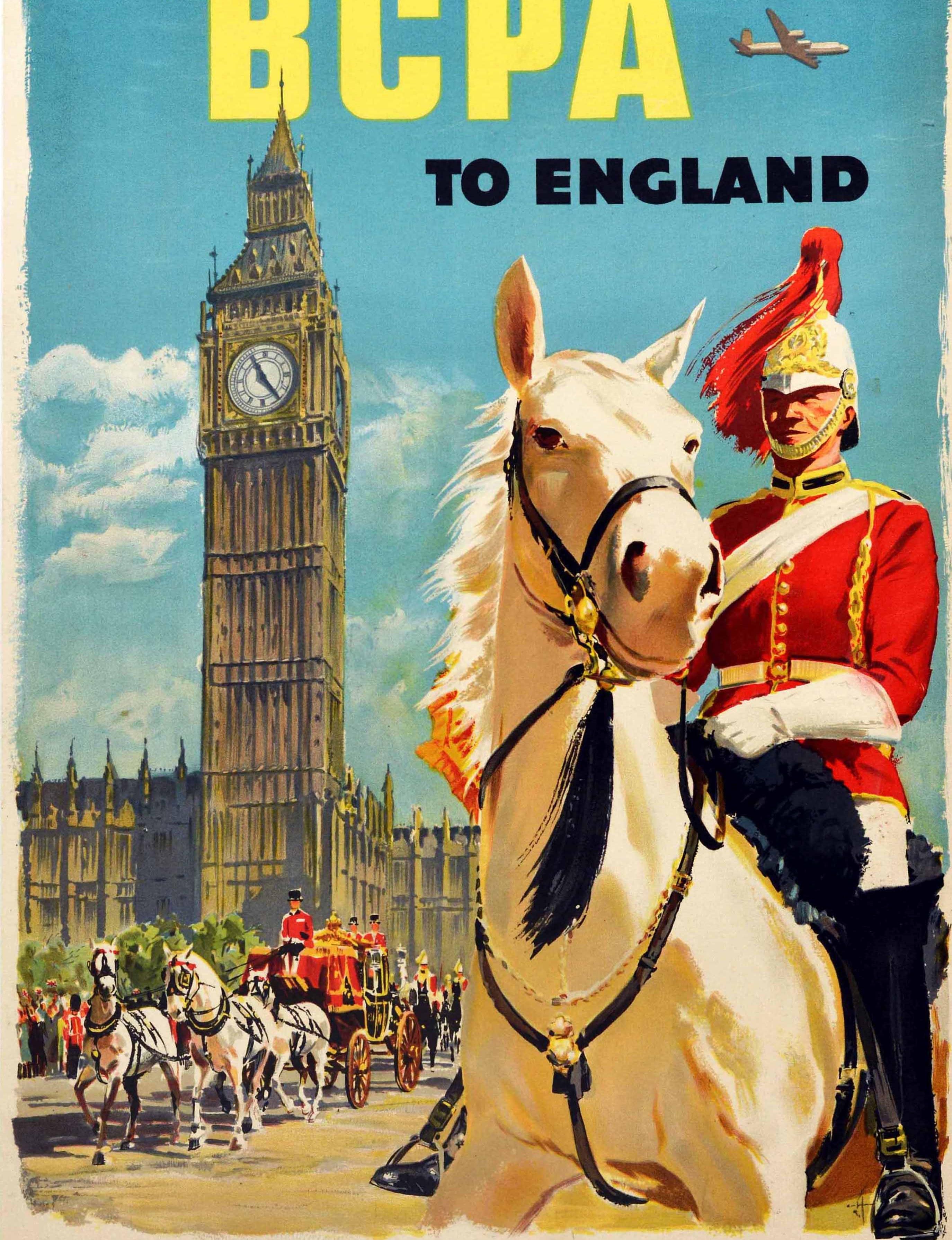 Affiche rétro originale de BCPA, Angleterre, Londres, British Commonwealth Pacific Travel Bon état - En vente à London, GB