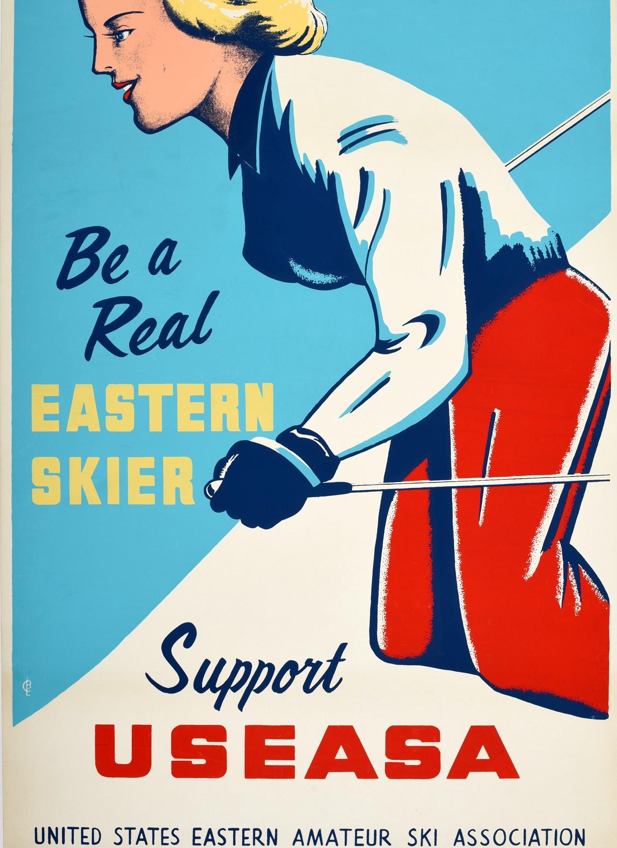 American Original Vintage Poster Be A Real Eastern Skier USEASA Amateur Ski Association For Sale