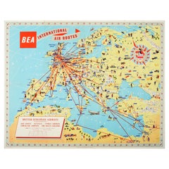 Original Vintage Poster BEA British European Airways International Air Route Map