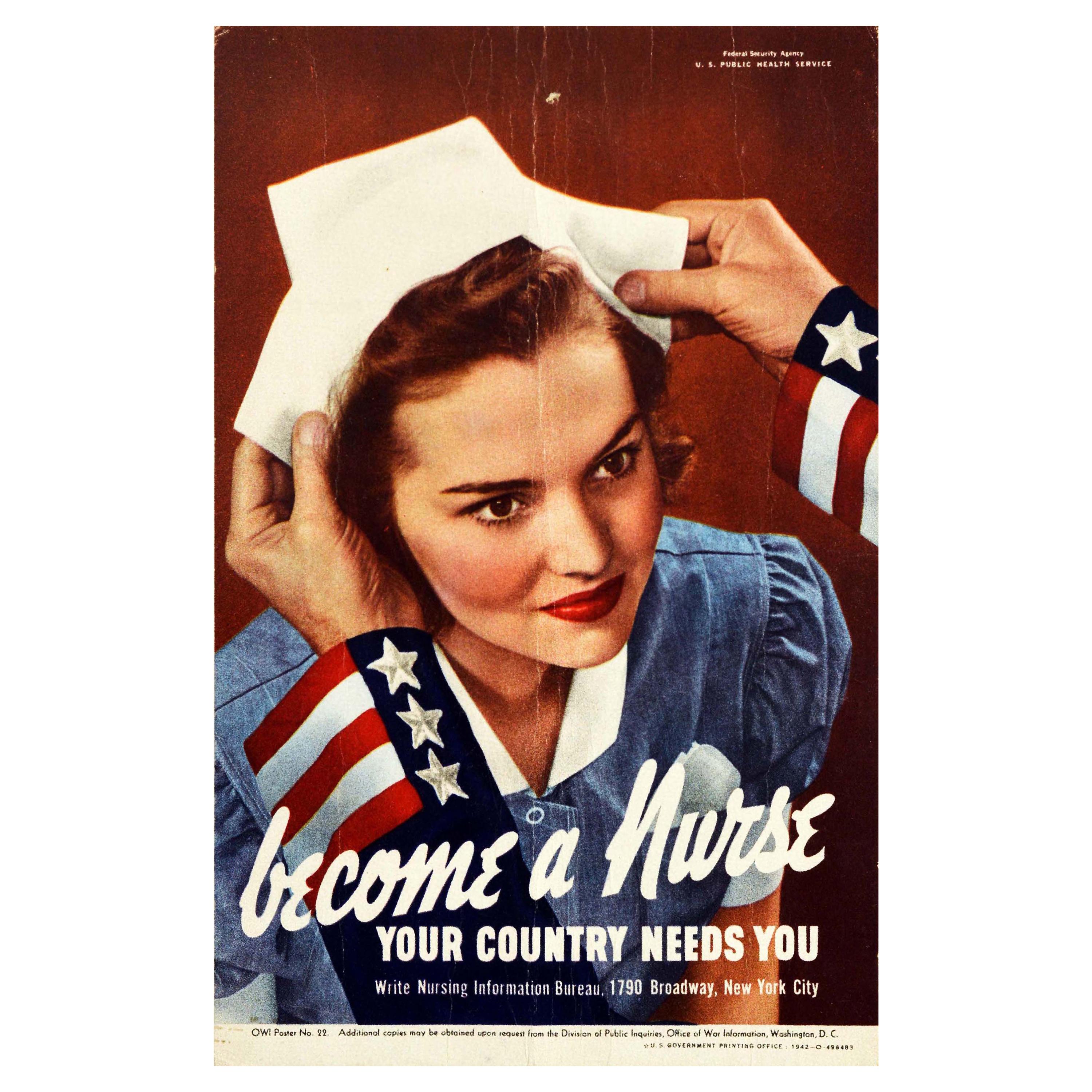 WPA War Propaganda Become A Nurse Your Country Needs You WWII Patriotism Motivational Framed Poster 14x20 inch Poster Foundry 180638 