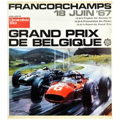 Affiche rétro originale, Grand Prix de Belgique de course automobile de Formule 1, Belgique