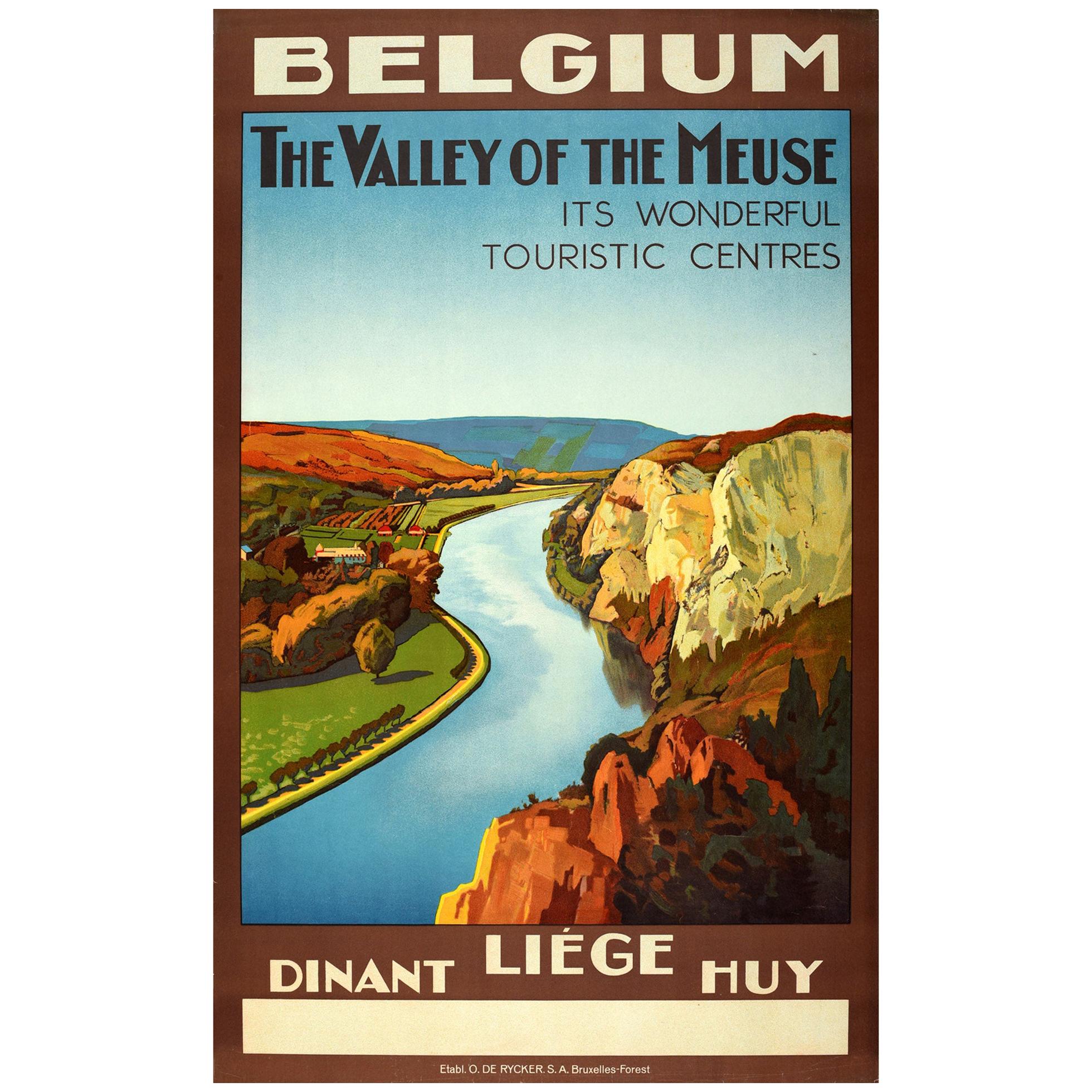 Poster vintage original Belgique Vallée De La Meuse Dinant Liege Huy Voyage Art