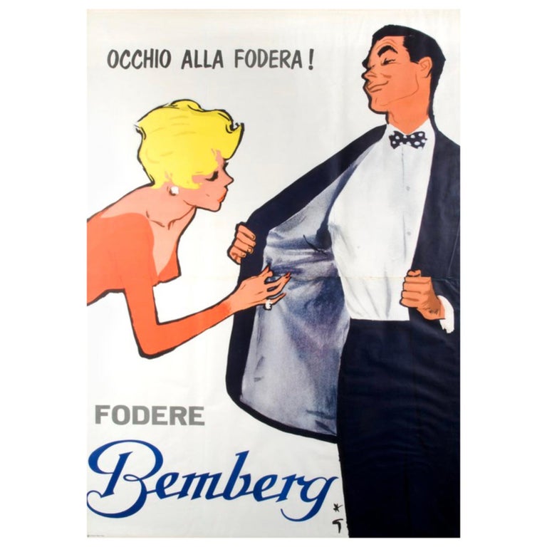 Original Vintage Poster, 'BEMBERG “OCCHIO ALLA FODERA' by Rene Gruau For Sale