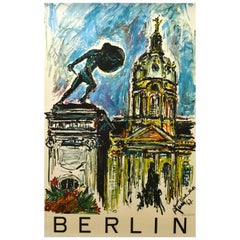 Original Vintage Poster Berlin Germany Charlottenburg Palace Warrior Statue Art