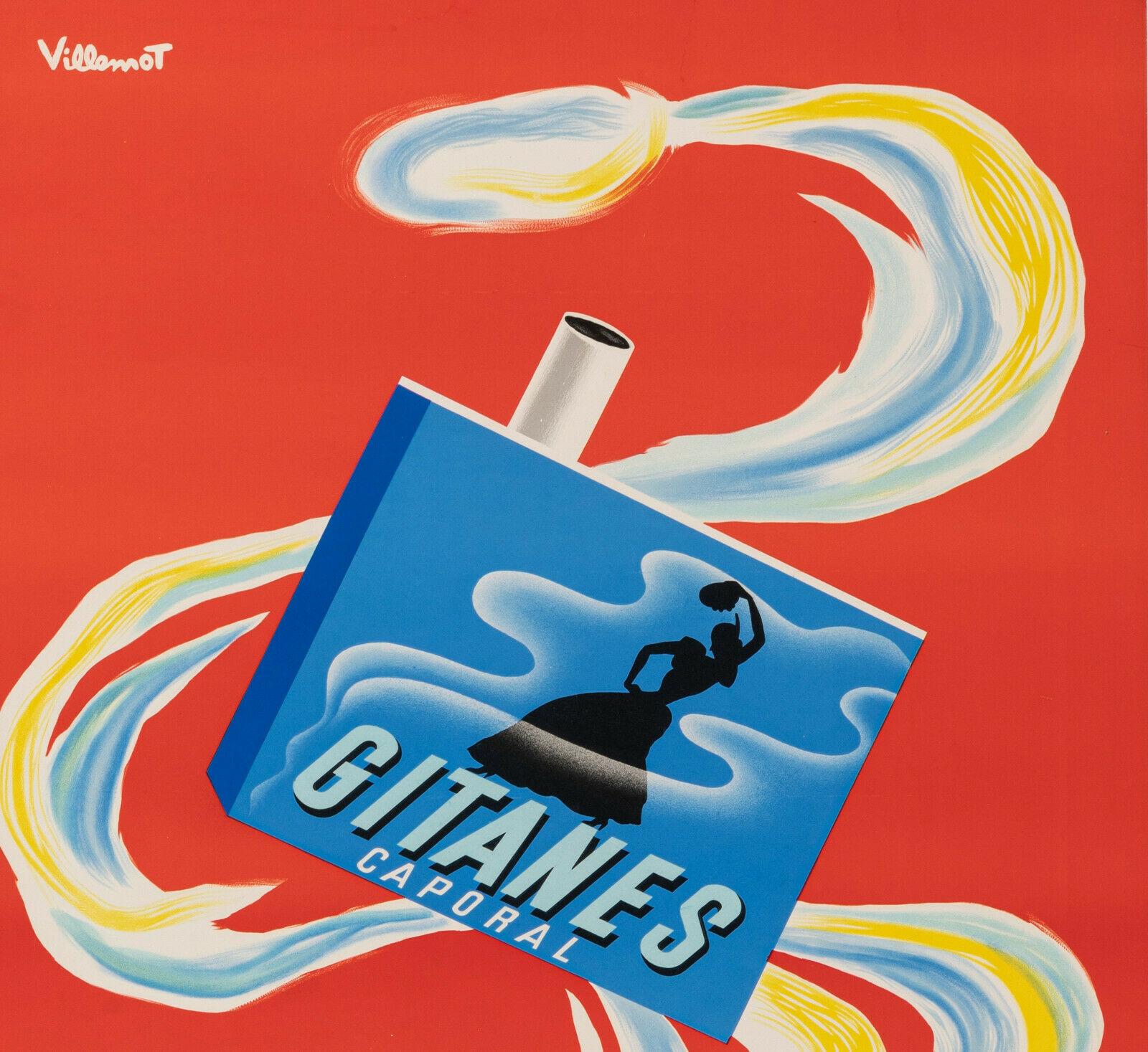 Original Vintage Poster-Bernard Villemot-Gitanes-Tabac-France, 1957

Poster to promote Gitanes cigarettes.
Gitanes is a brand of cigarettes produced by Seita, a subsidiary of the Imperial Brands group, created in 1910 at the same time as the