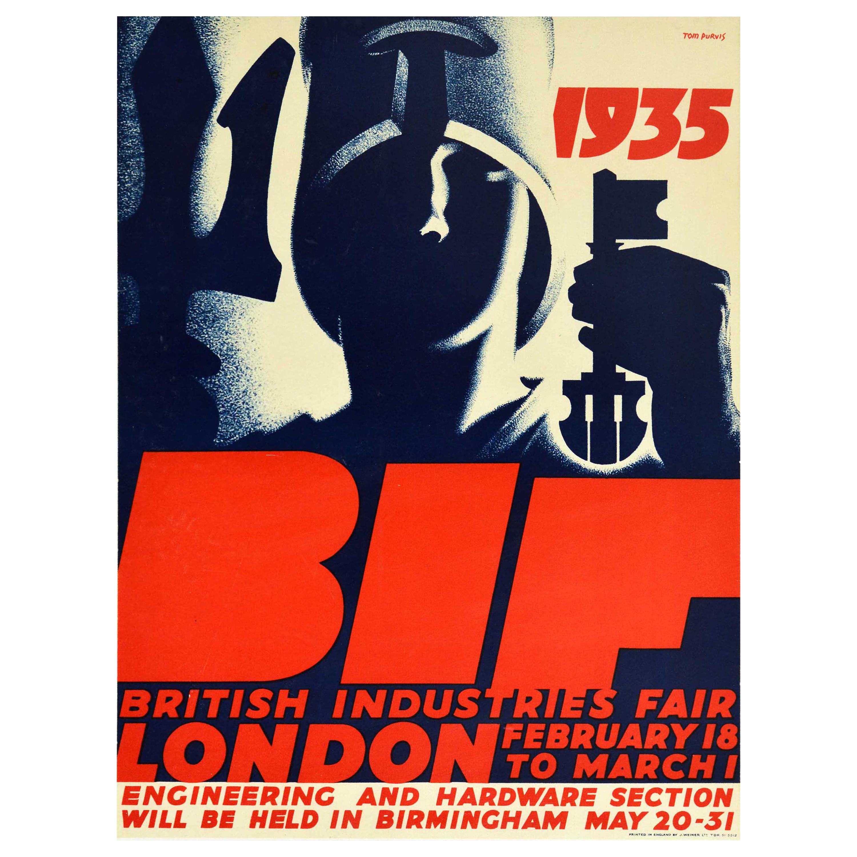 Affiche vintage d'origine BIF British Industries Fair, Londres, 1935, Design Art Déco