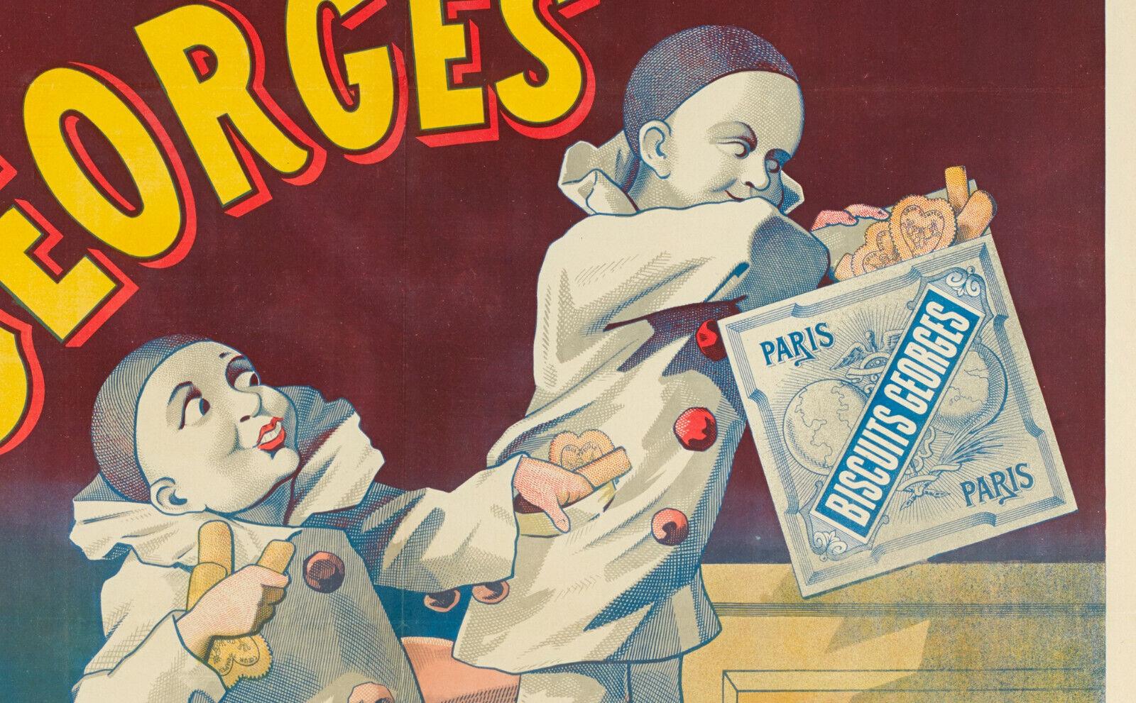 Belle Époque Original Vintage Poster-Biscuit Georges-Caniche-Pierrot-Paris-Chien, 1900 For Sale