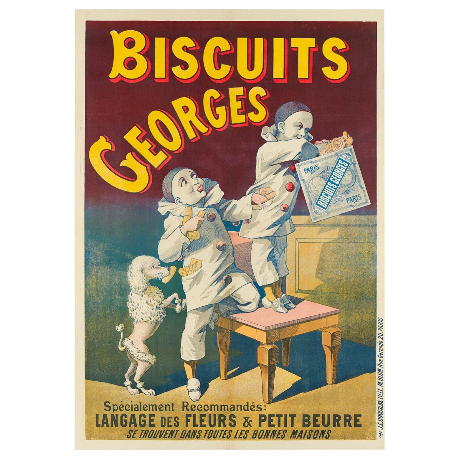 Original-Vintage-Poster, Biskuit Georges, Poodle, Paris, Pastry Butter Hund 1900