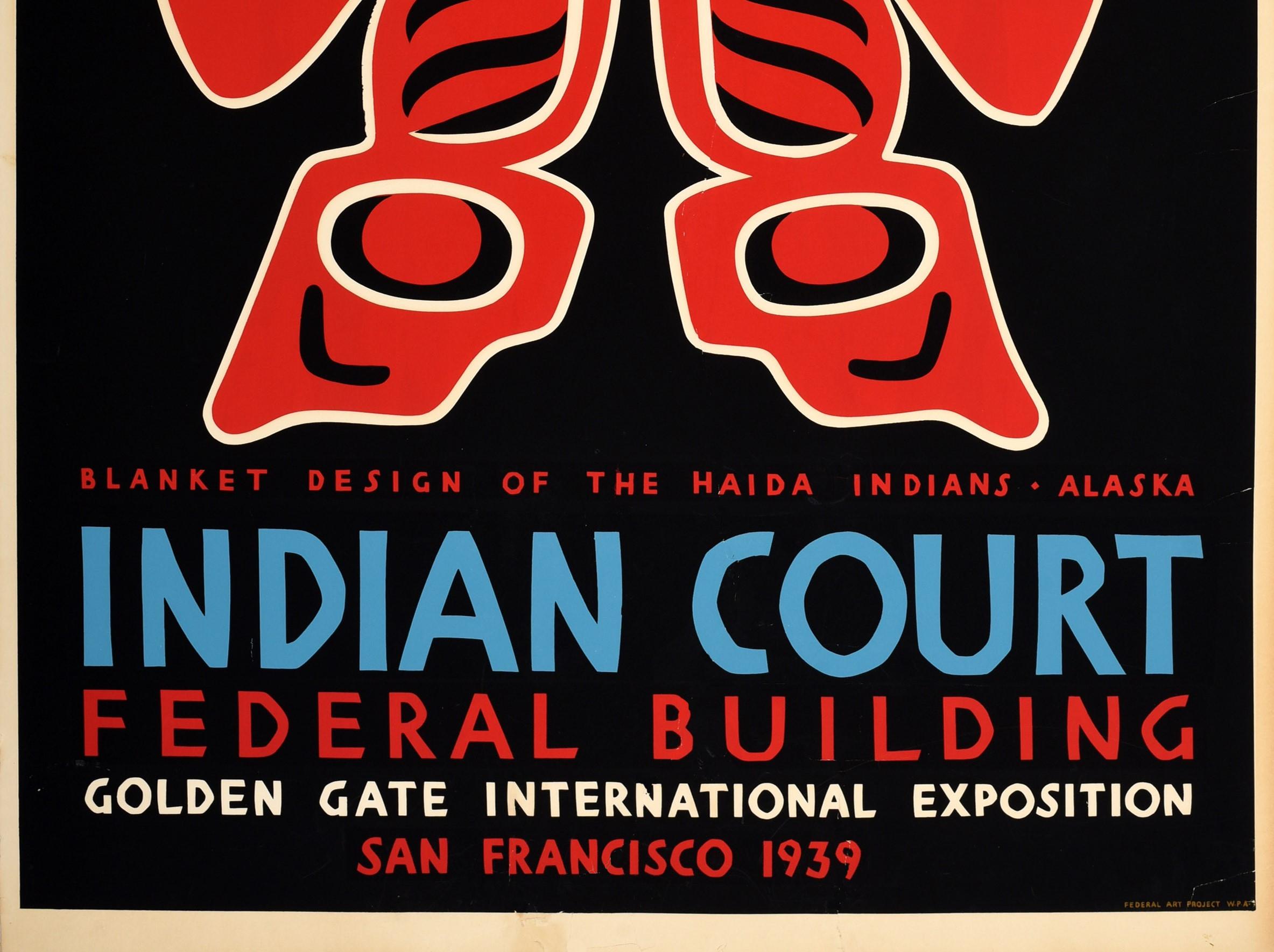 American Original Vintage Poster Blanket Design Of The Haida Indians Alaska San Francisco For Sale