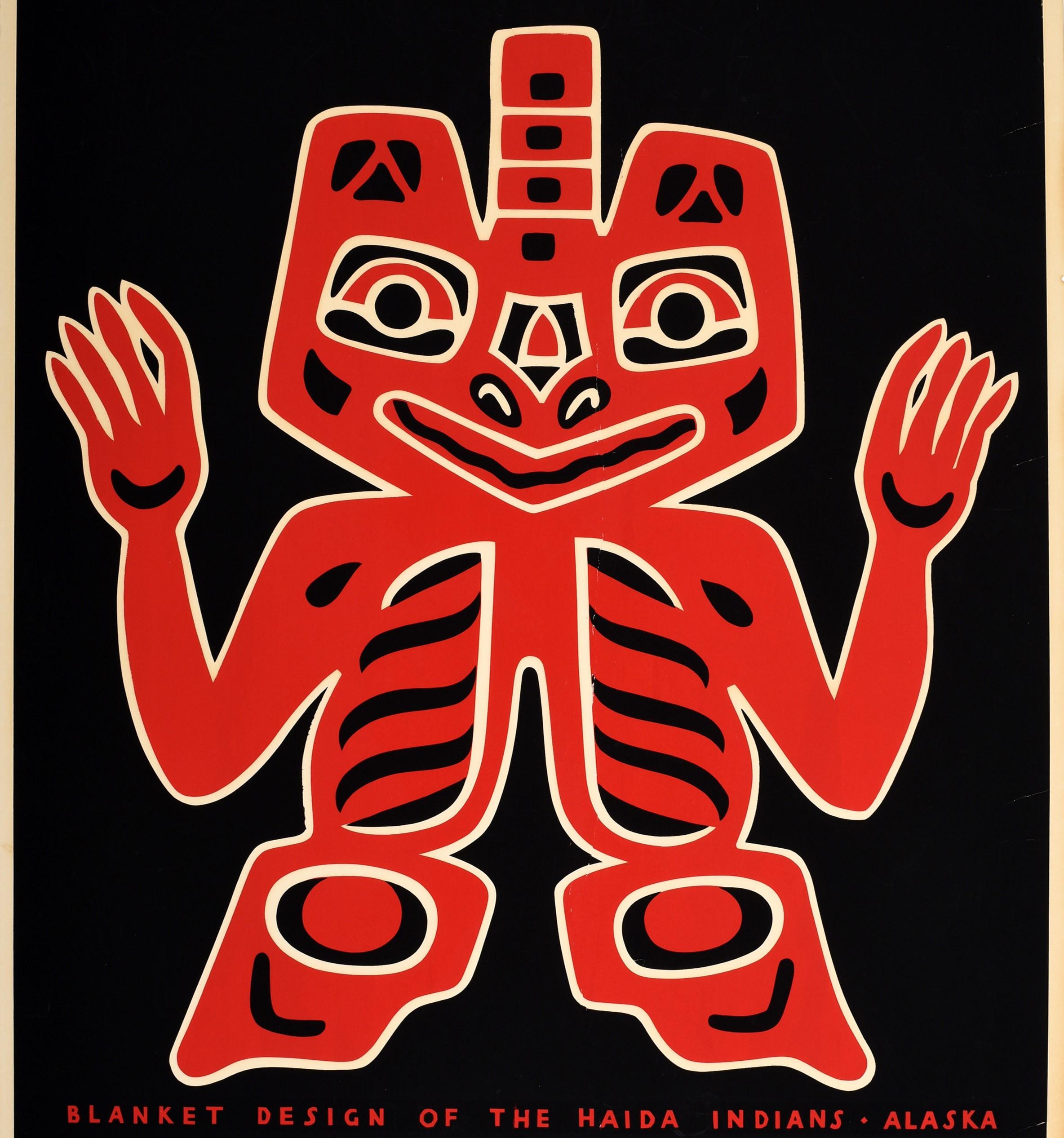 Original Vintage Poster Blanket Design Of The Haida Indians Alaska San Francisco In Good Condition For Sale In London, GB