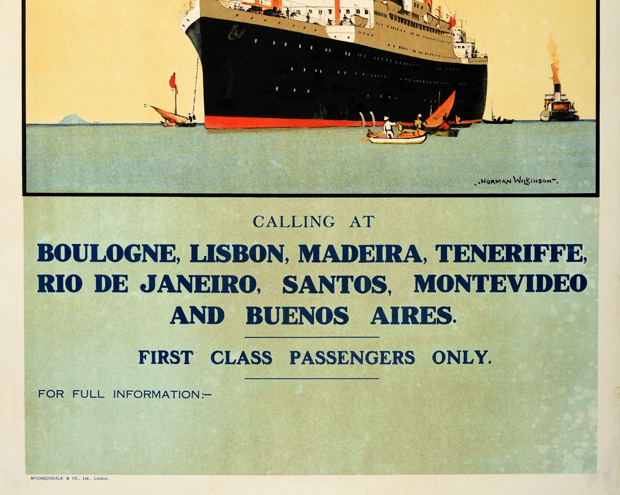 British Original Vintage Poster Blue Star Line To South America Cruise Ship Travel Art