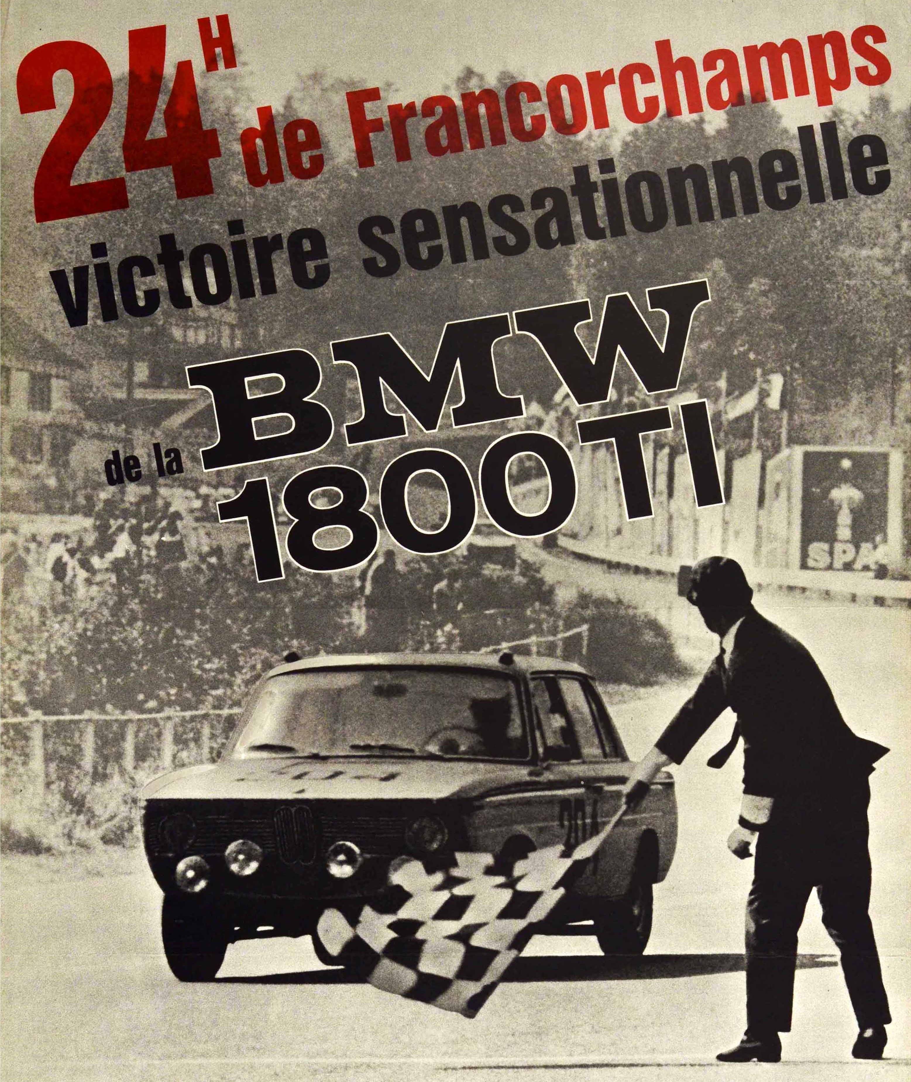 Belgian Original Vintage Poster BMW 1800TI 24h De Spa Francorchamps Victory Auto Racing