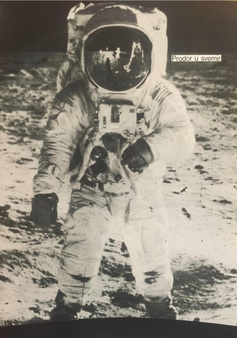 Croatian Original Vintage Poster, Boris Bucan 'PRODOR U SVEMIR' Astronaut, 1972  For Sale