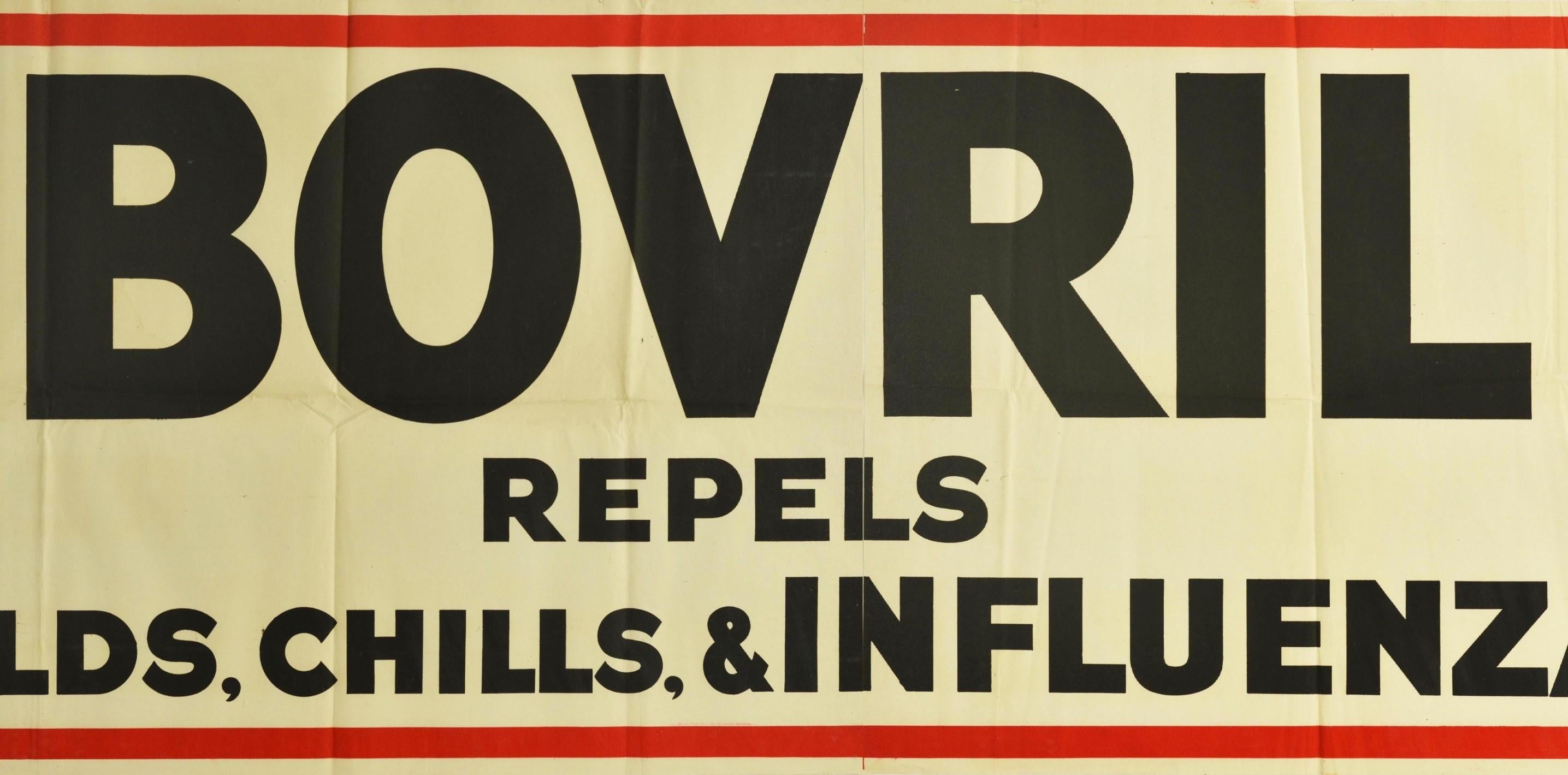 Póster Original Vintage Bovril Repele los Resfriados los Escalofríos y la Gripe Beef Drink Food en Bueno estado para la venta en London, GB