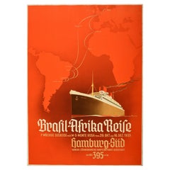 Original Vintage-Poster Brasil Afrika Reise Kreuzfahrt Reisen Hamburg Sud Windrush