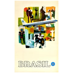 Original Retro Poster Brasil Varig Travel Culture Brazil Rio Gaucho Waterfall