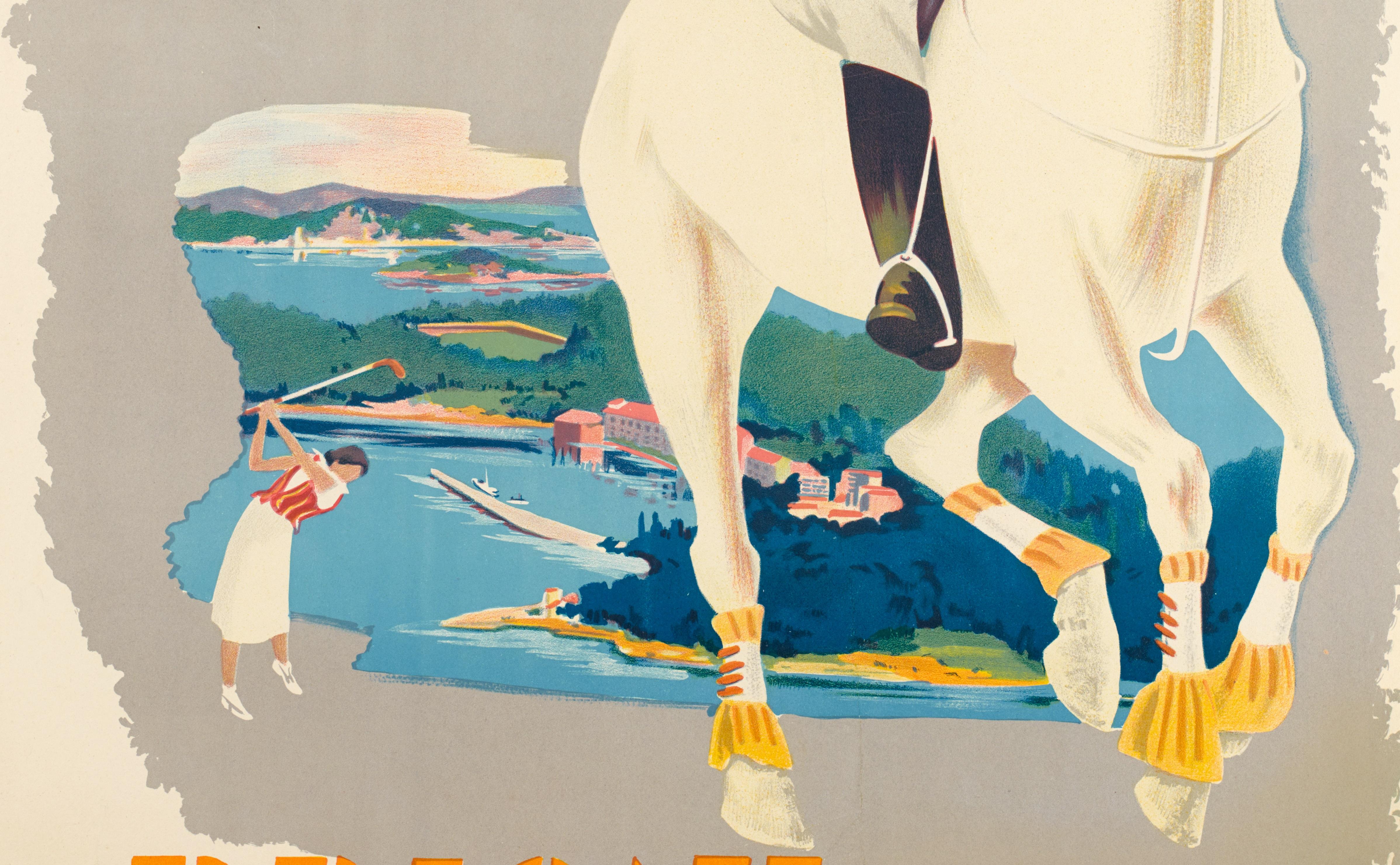 Art Deco Original Vintage Poster, Brioni, Polo, Golf, Croatia, Italy, Horse, 1935 For Sale