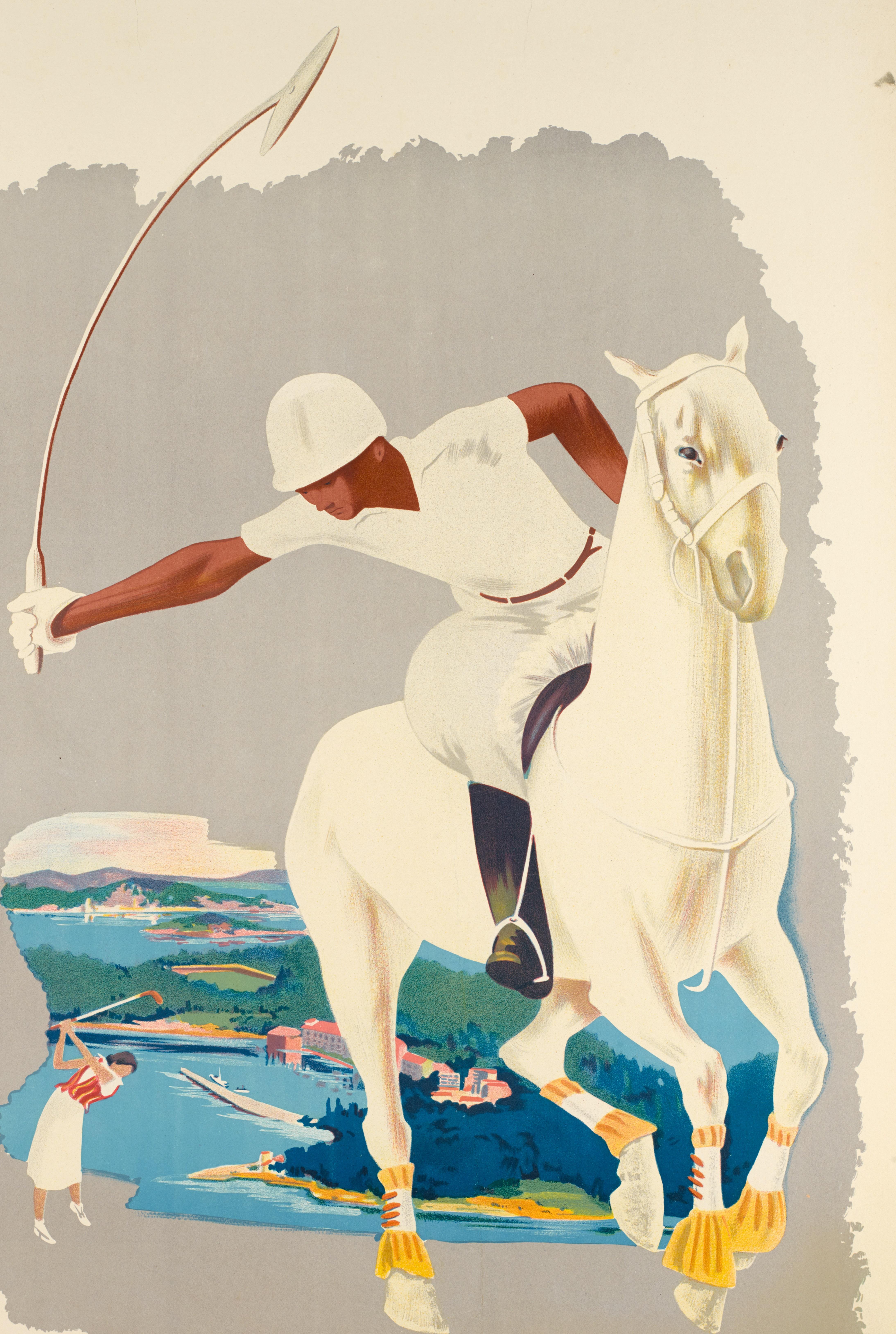 Original Vintage Poster, Brioni, Polo, Golf, Croatia, Italy, Horse, 1935 In Good Condition For Sale In SAINT-OUEN-SUR-SEINE, FR