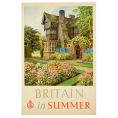 Original Vintage Poster Britain In Summer Travel Country House Landscape Gardens