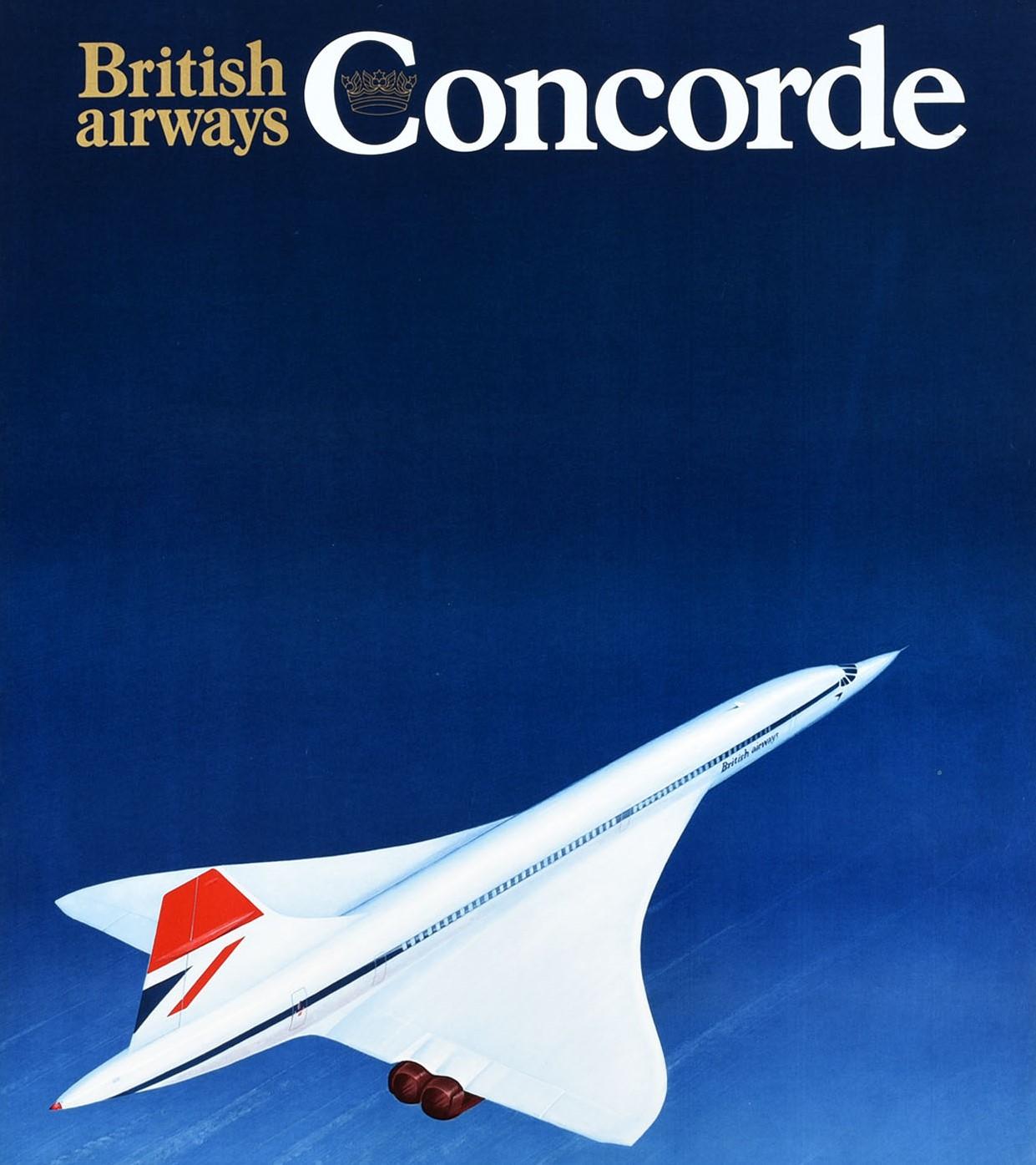 Original Vintage Poster British Airways Concorde Plane Supersonic Air ...