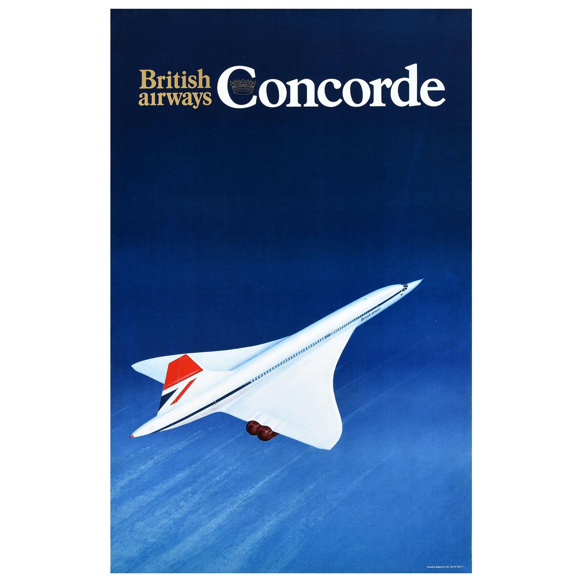 Original Vintage Poster British Airways Concorde Plane Supersonic Air Travel Art