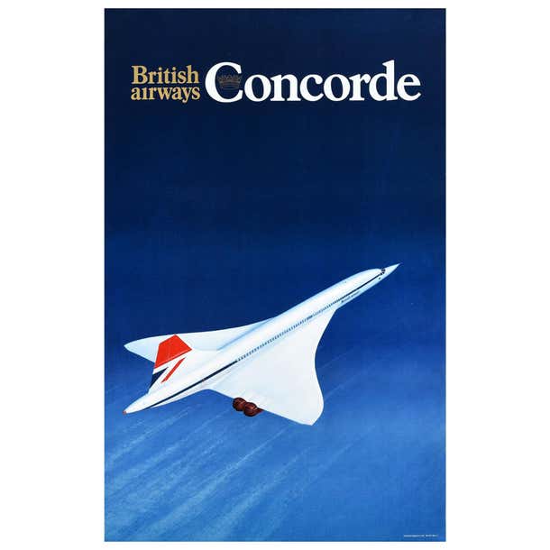 Original Vintage Poster British Airways Concorde Plane Supersonic Air ...