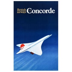 Original Vintage Poster British Airways Concorde Plane Supersonic Air Travel Art