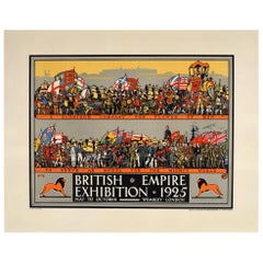 Original Antique Poster British Empire Exhibition 1925 Wembley London World Tour