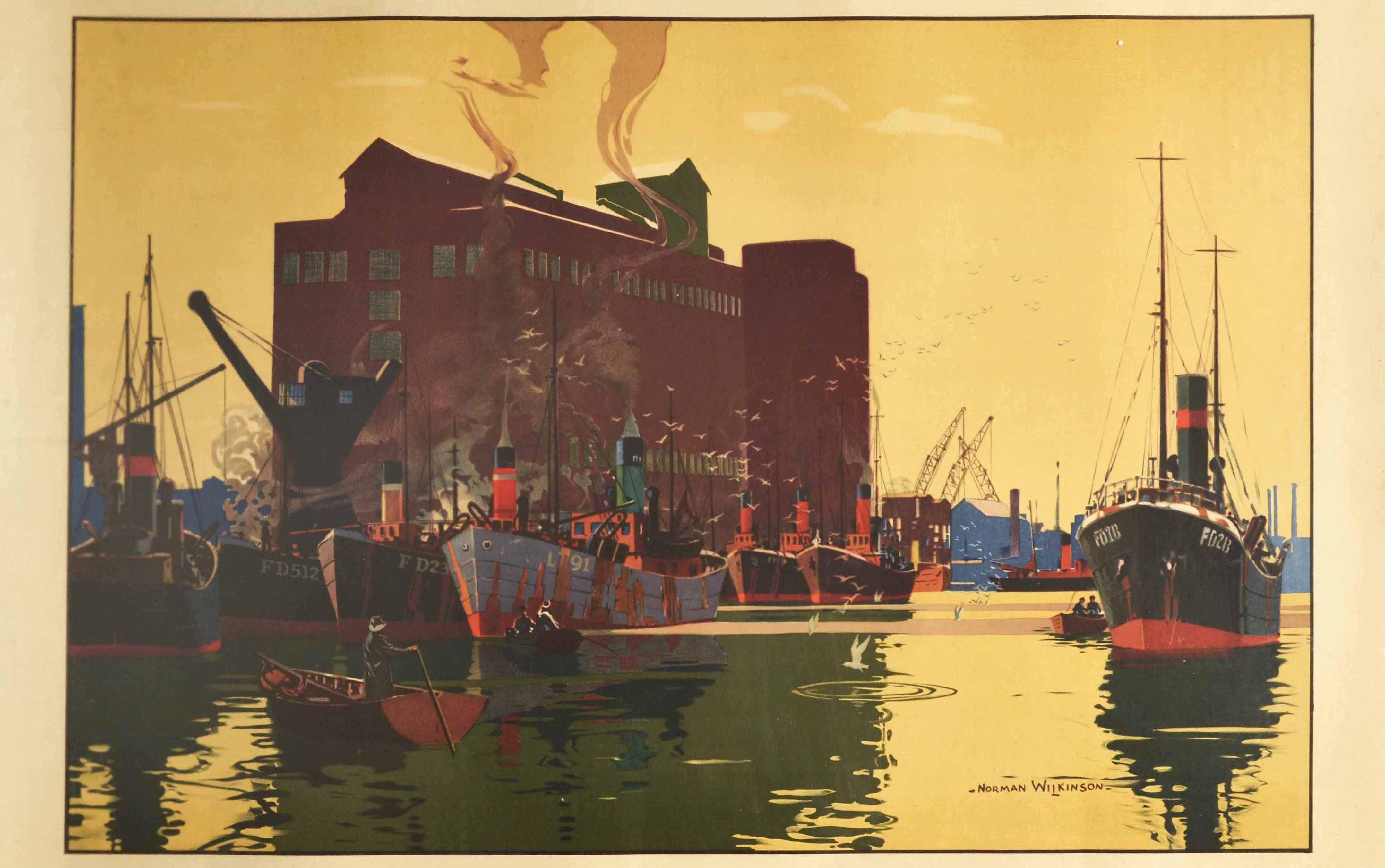 Mid-20th Century Original Vintage Poster British Industries Fishing Harbour LMS Railway Travel