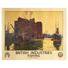 Original Vintage Poster British Industries Fishing Harbour LMS Railway Travel