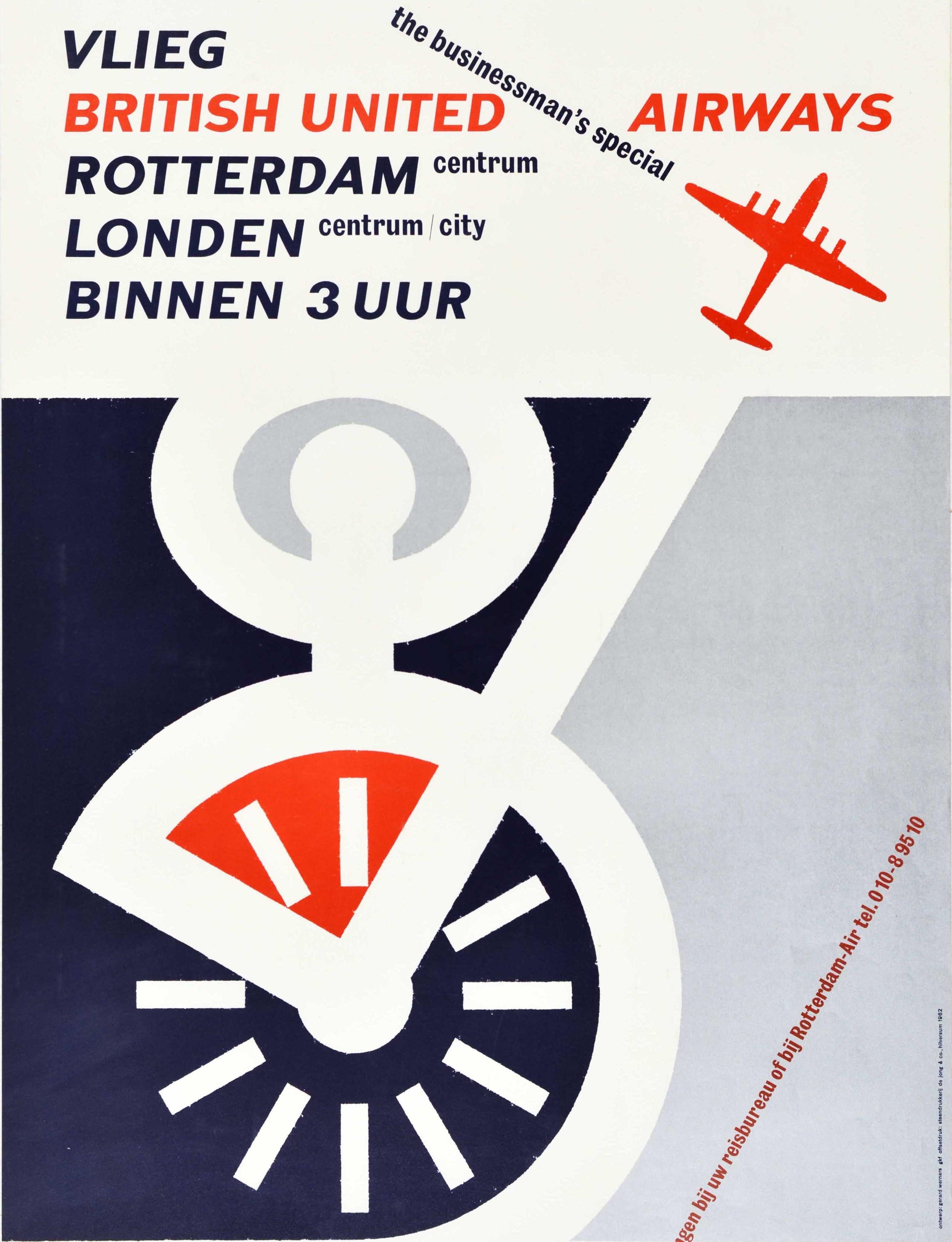 Affiche rétro originale de British United Airways pour les voyages d'affaires à Londres, Rotterdam Bon état - En vente à London, GB