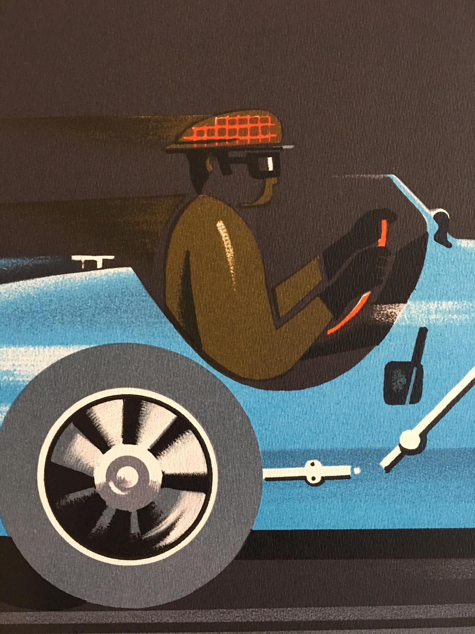 Modern Original Vintage Poster Bugatti Car Lithograph by Fix Masseau 1989 French Poster