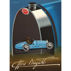 Original Vintage Poster Bugatti Auto Lithographie von Fix Masseau 1989 Französisch Poster