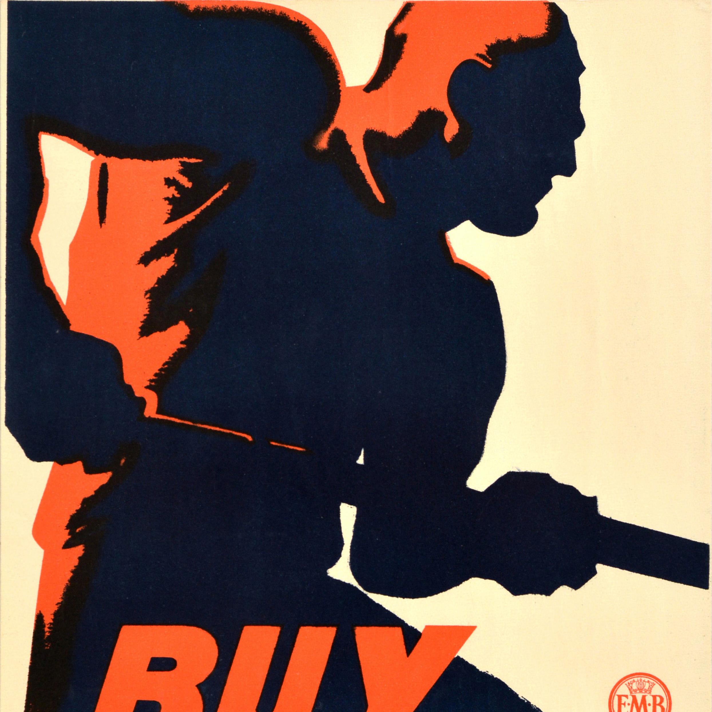Affiche originale publiée par l'Empire Marketing Board EMB pour encourager les gens à aider l'économie américaine à la suite de la Grande Dépression en achetant des produits britanniques - Buy British from the Empire at Home & Overseas - avec un