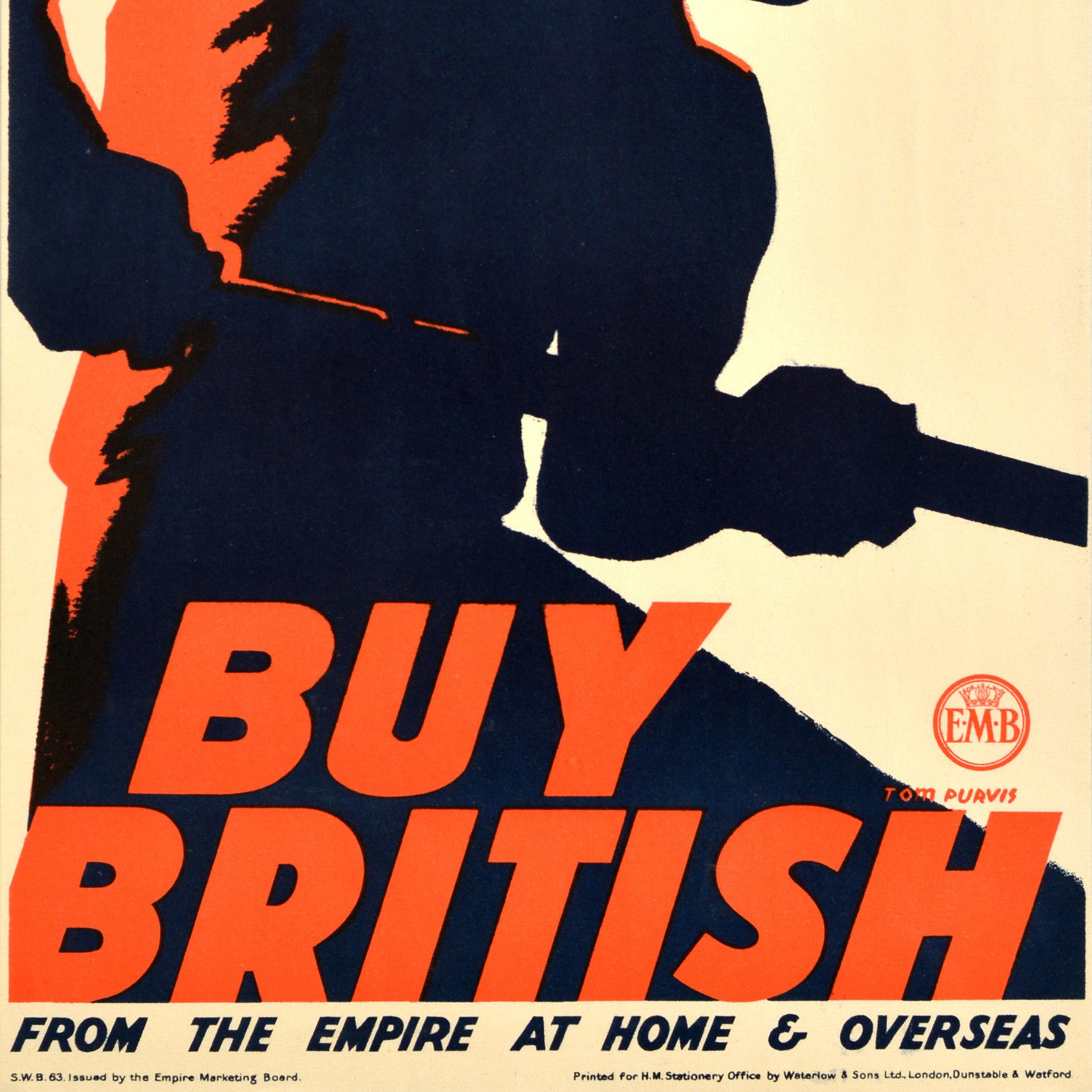Britannique Affiche vintage d'origine acheteur britannique Tom Purvis pour EMB Empire marketing Board en vente