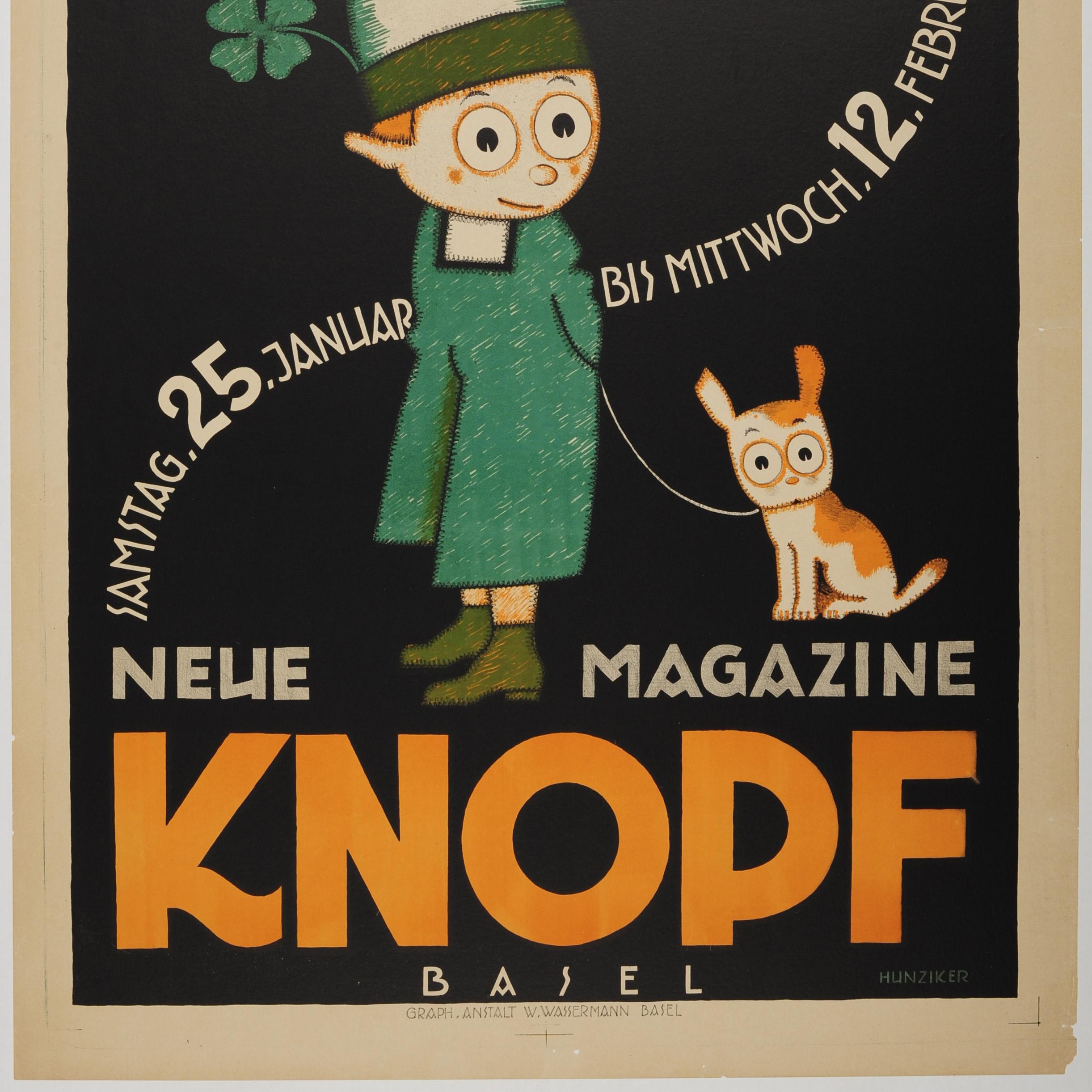 Poster d'epoca originale di Hunziker per una vendita al negozio per bambini Knopf di Basilea In condizioni buone in vendita a London, GB