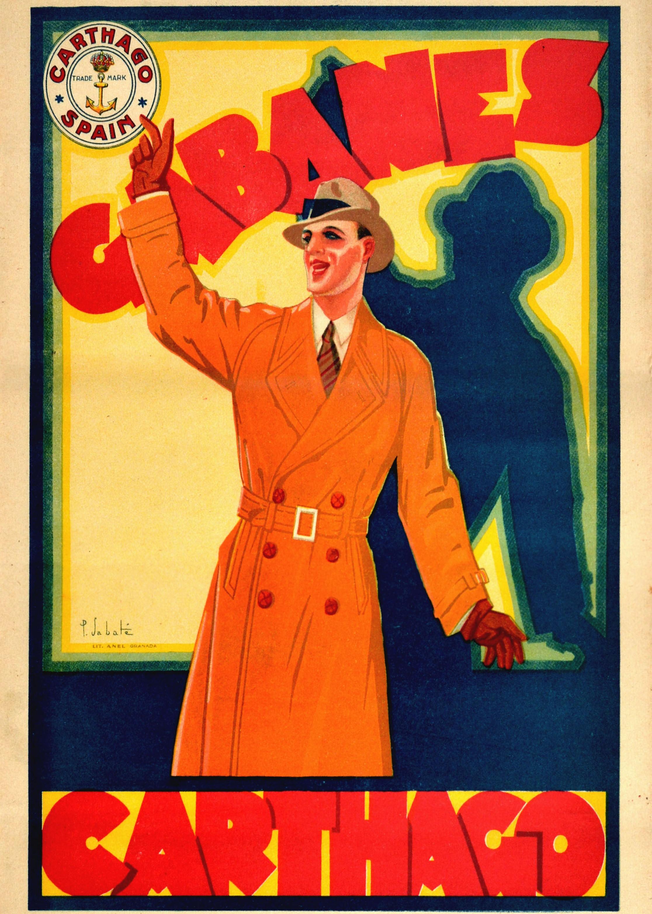 Spanish Original Vintage Poster Cabanes Carthago Hats Men's Fashion Exhibition And Sale