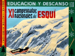 Original Vintage Poster Campeonatos Nacionales De Esqui Nuria Ski Championship