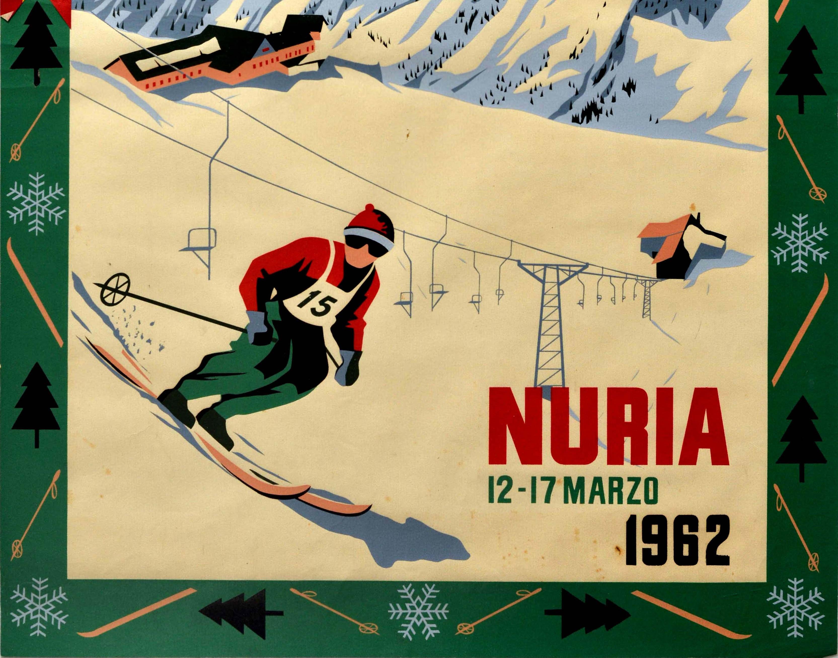 Spanish Original Vintage Poster Campeonatos Nacionales De Esqui Nuria Ski Championship