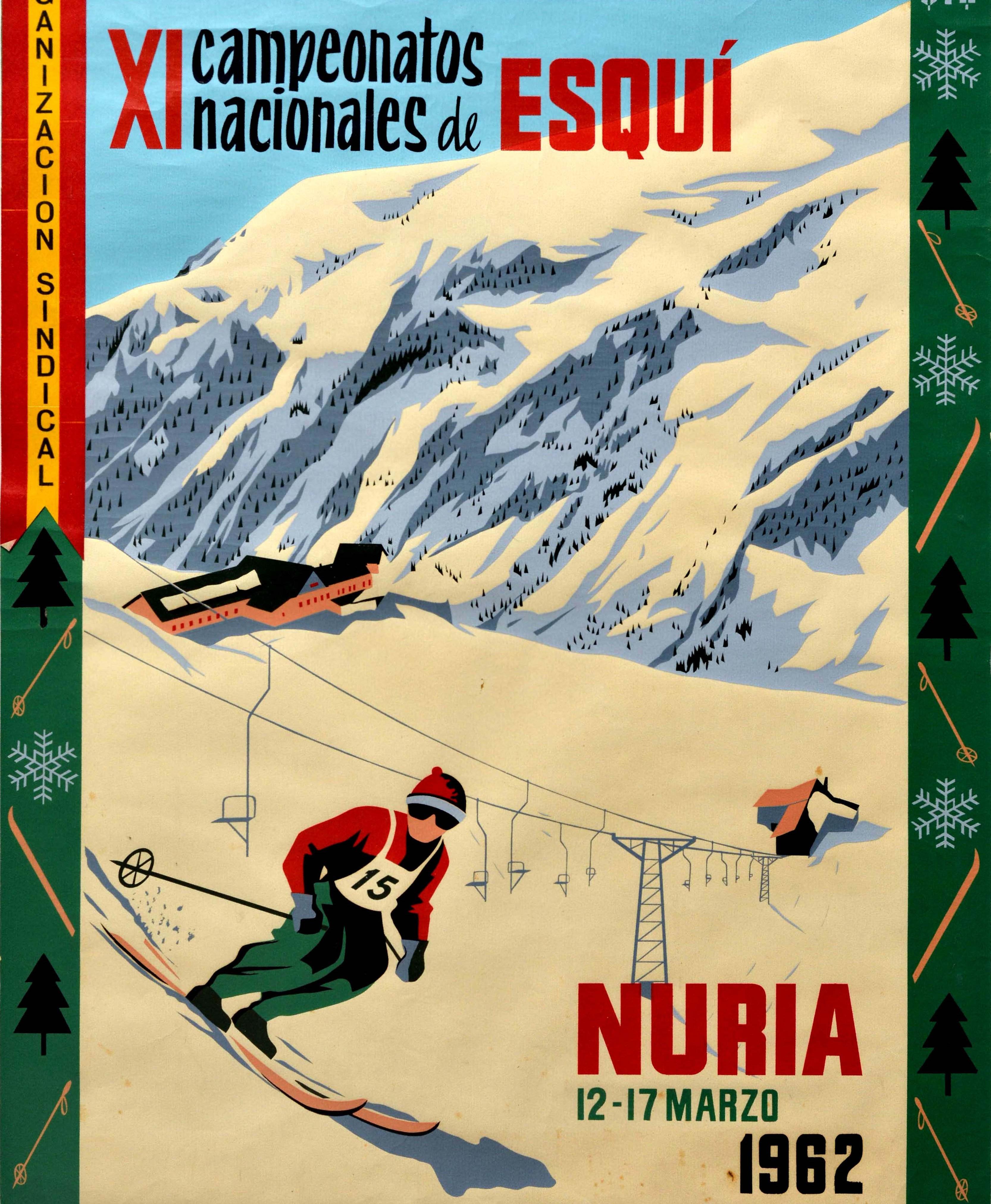 Original Vintage Poster Campeonatos Nacionales De Esqui Nuria Ski Championship In Good Condition In London, GB