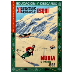 Original Vintage Poster Campeonatos Nacionales De Esqui Nuria Ski Championship