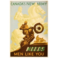 Original Vintage Poster Canada's New Army Needs Men Like You Military Defence