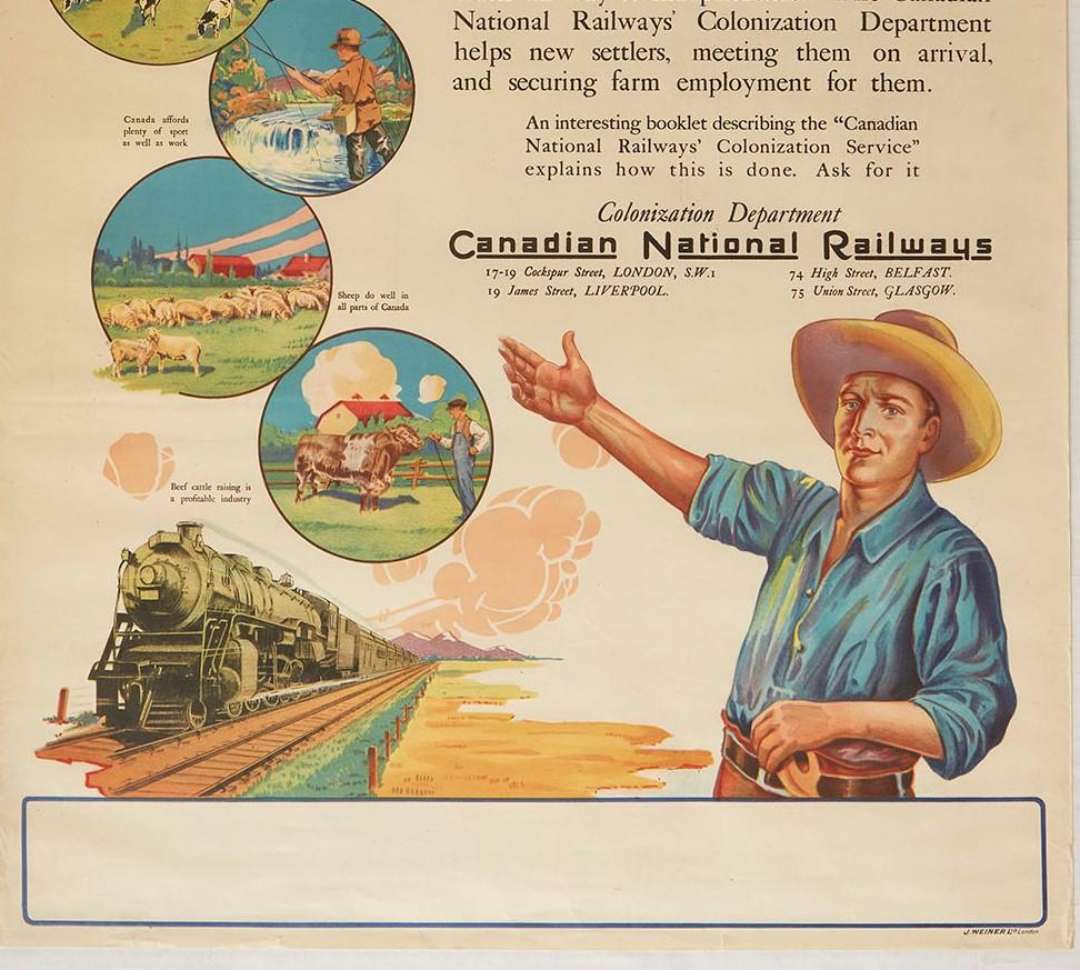 British Original Vintage Poster Canadian National Railways A Home And Success In Canada For Sale