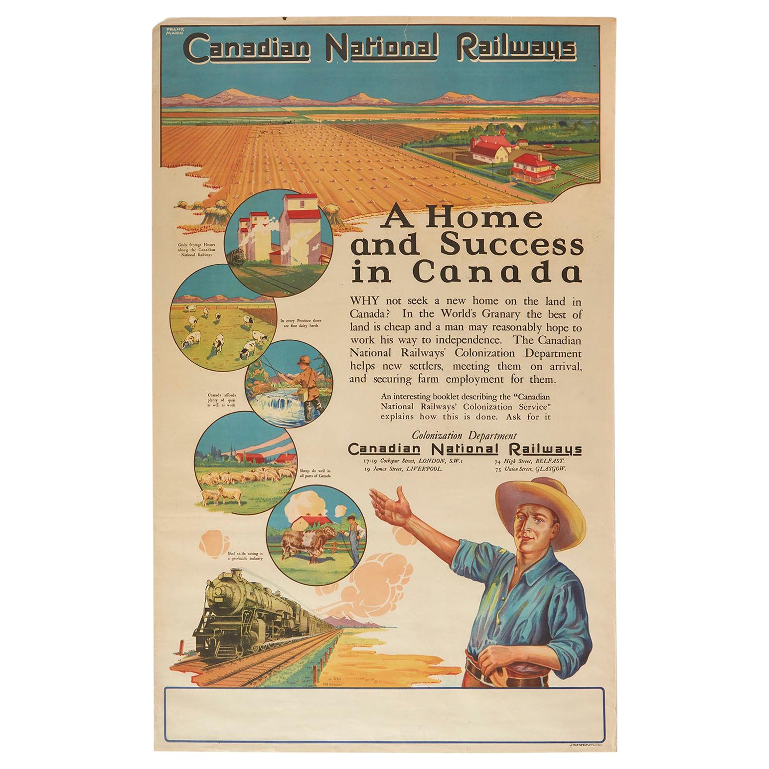 Original Vintage Poster Canadian National Railways A Home And Success In Canada