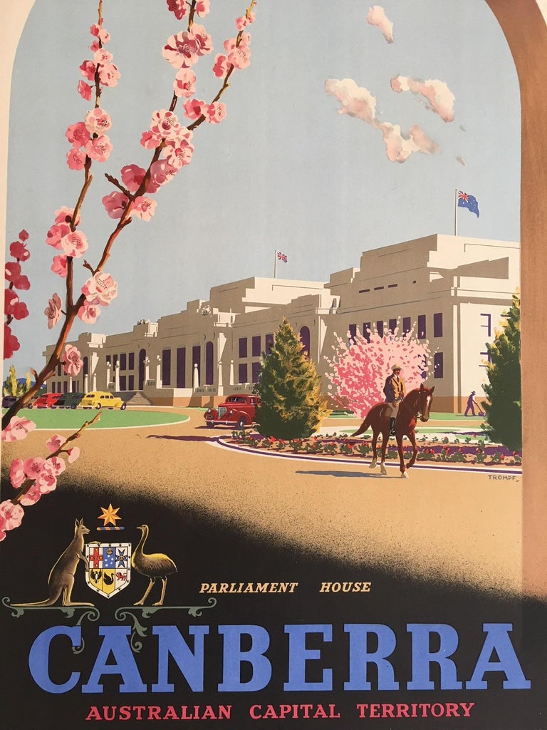French Original Vintage Poster, Canberra Australian Capital Territory by Trompf, 1930 For Sale