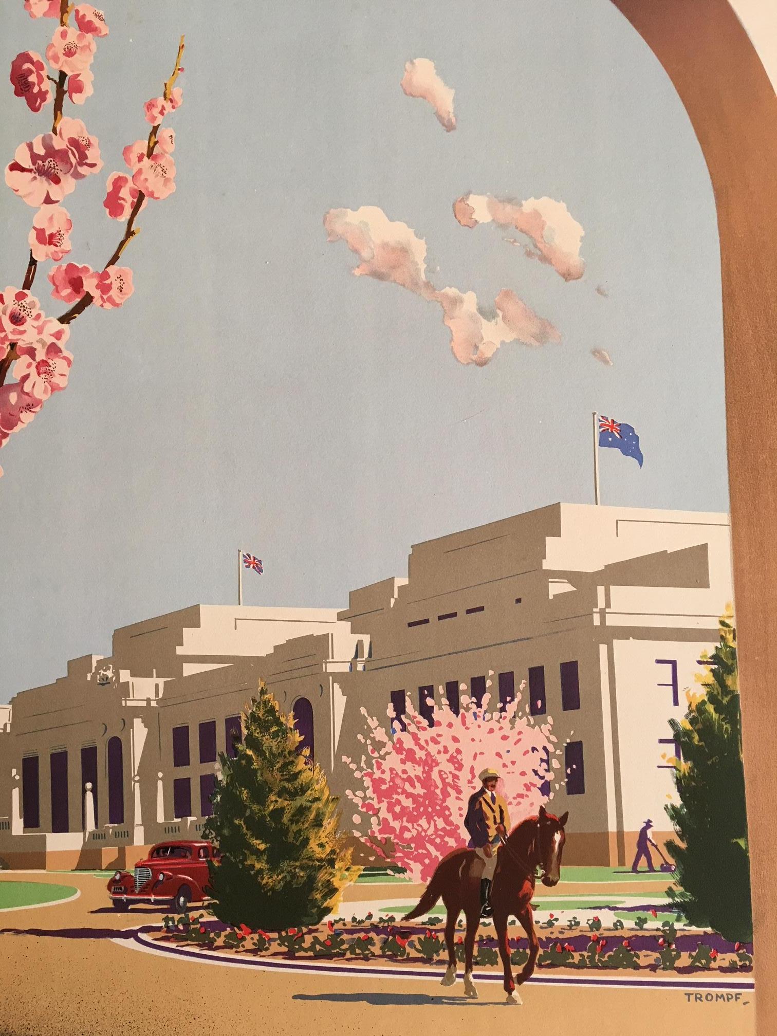 Art Deco Original Vintage Poster, Canberra Australian Capital Territory by Trompf, 1930 For Sale