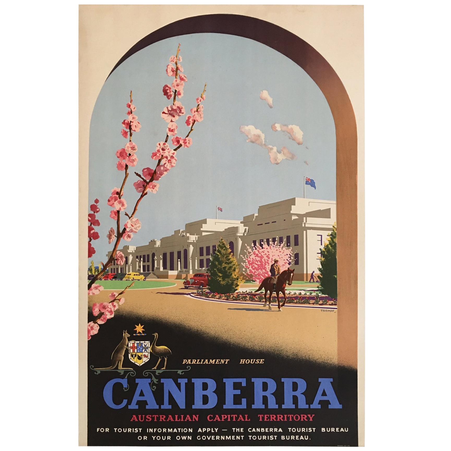Original Vintage Poster, Canberra Australian Capital Territory by Trompf, 1930